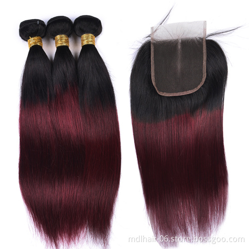 Pre Colored Ombre Human Hair Bundles Wholesale Top Quality Cuticle Aligned Virgin 1b/99j Ombre Brazilian Human Hair Extension